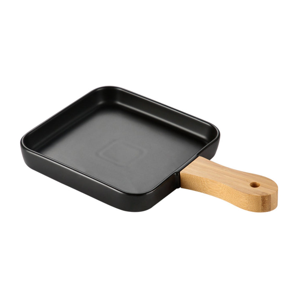 Square Plate With Wooden Handle Black Nestasia