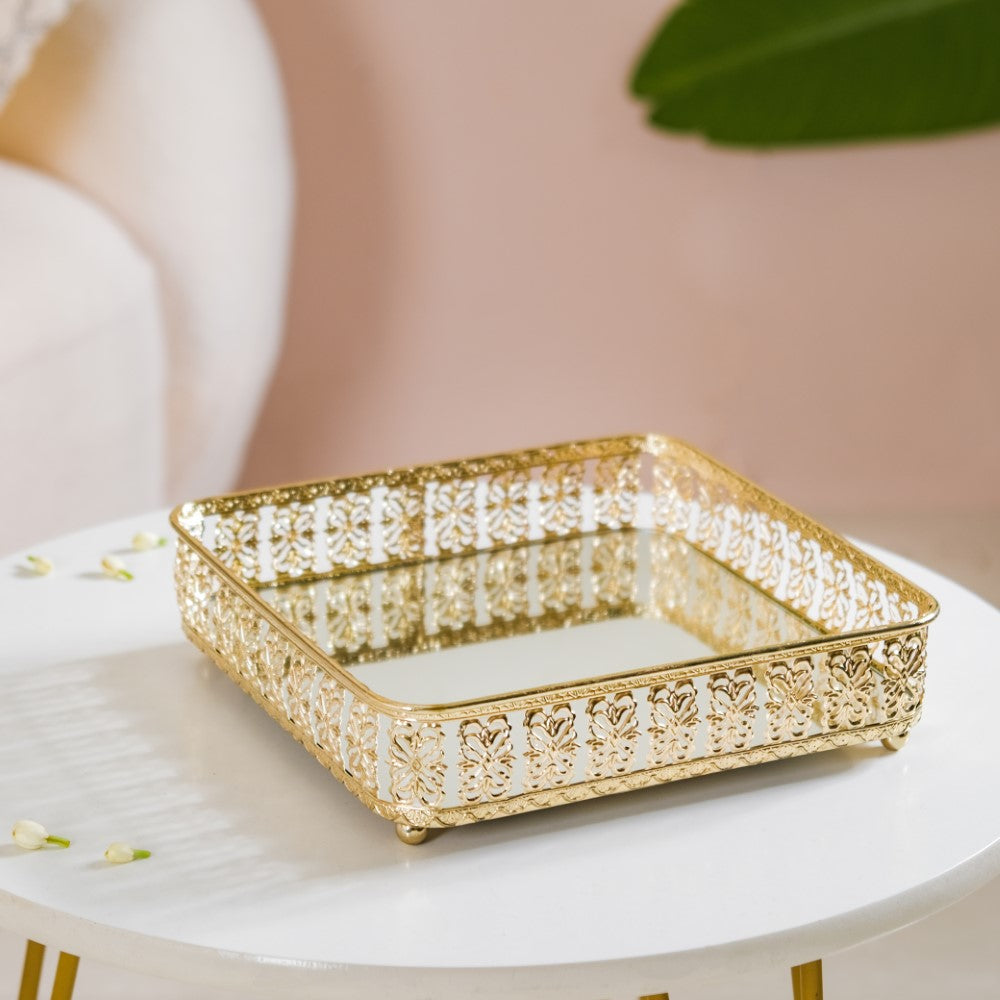 Square Decorative Mirror Tray Gold Large Nestasia