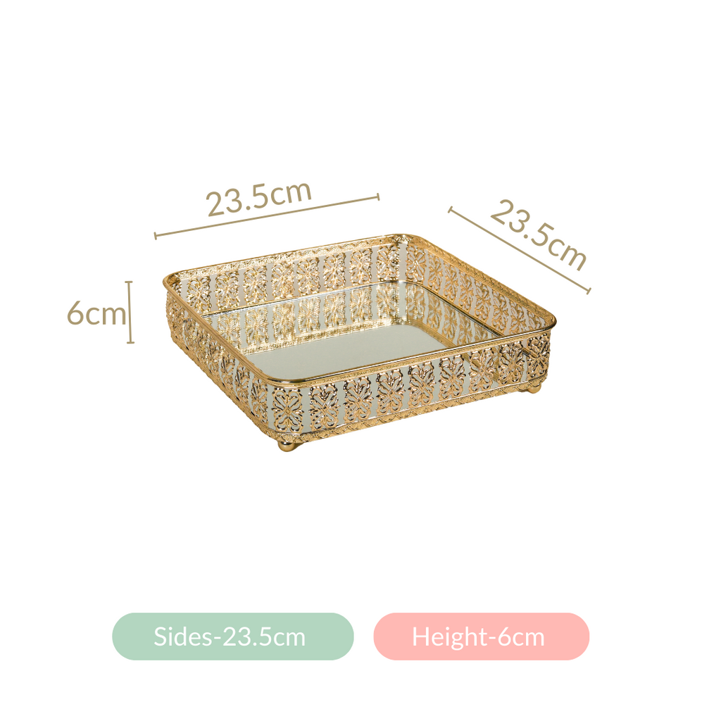 Square Decorative Mirror Tray Gold Large Nestasia