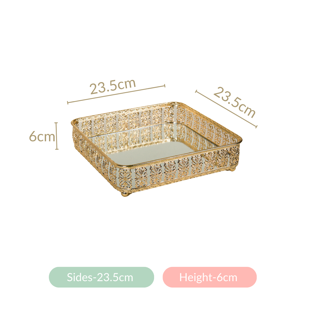 Square Decorative Mirror Tray Gold Large Nestasia