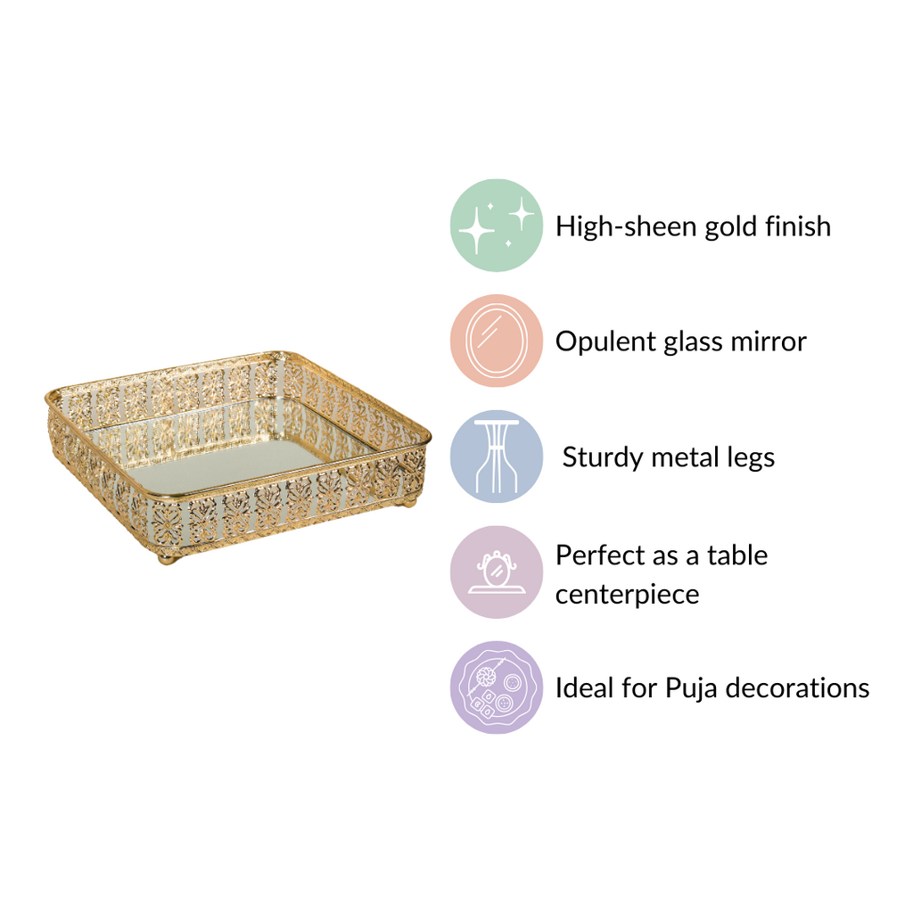 Square Decorative Mirror Tray Gold Large Nestasia