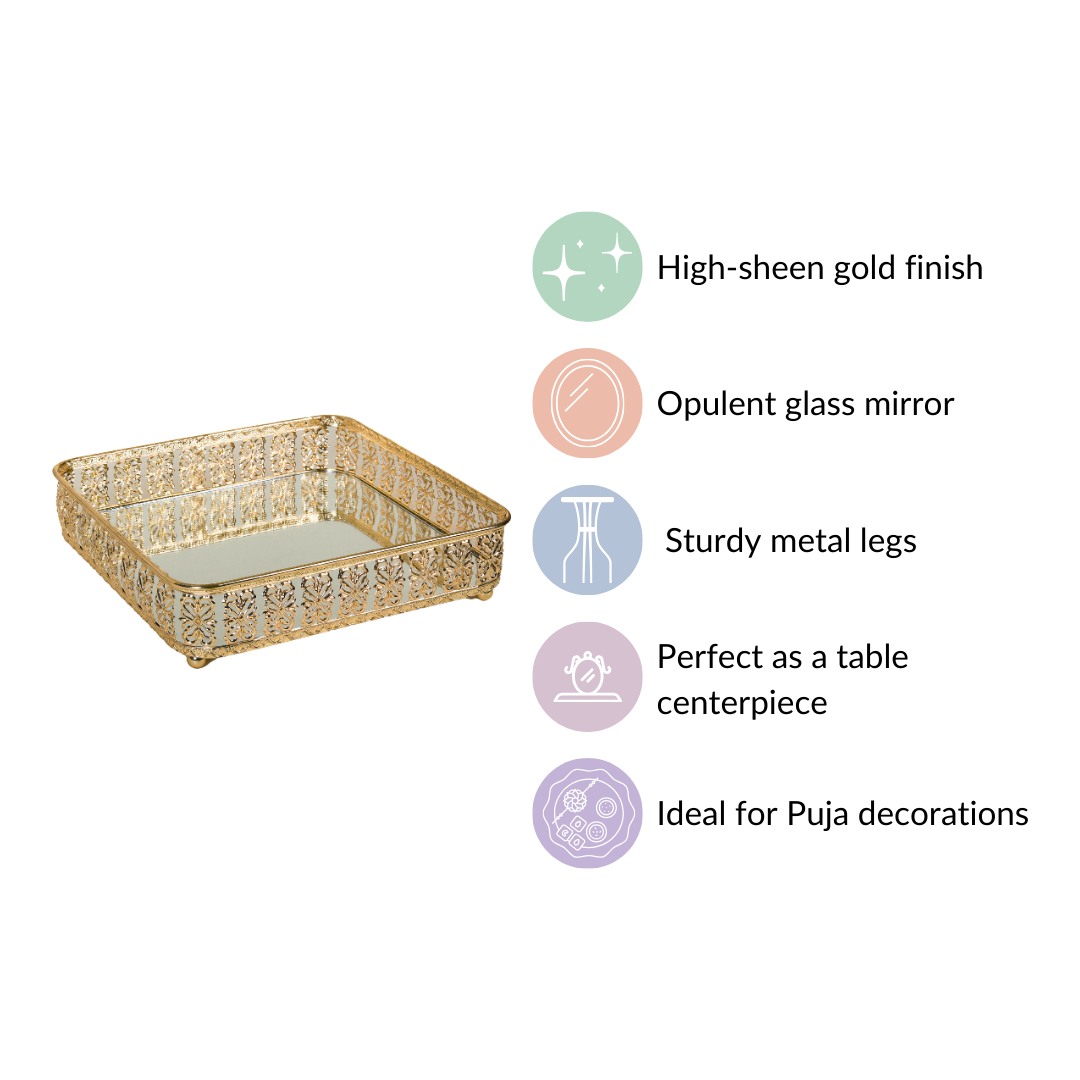 Square Decorative Mirror Tray Gold Large Nestasia