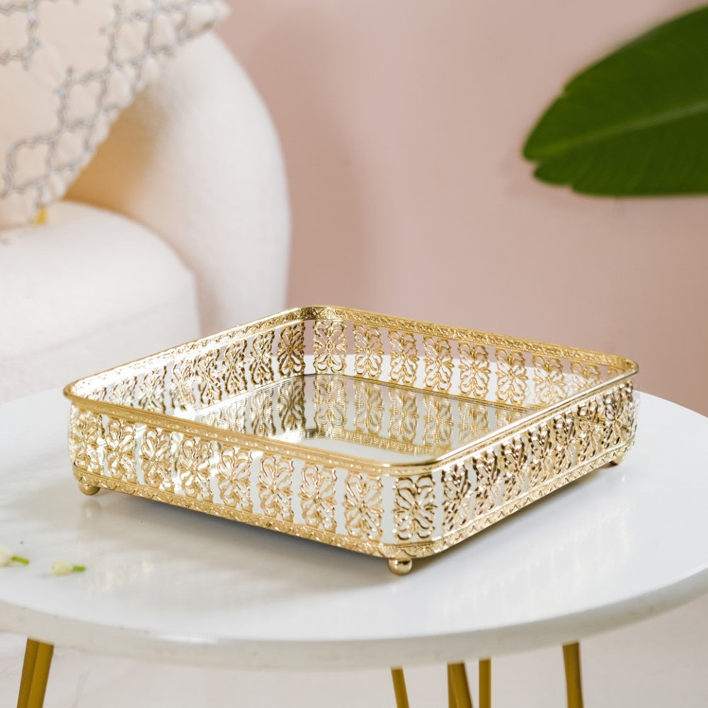 Square Decorative Mirror Tray Gold Large Nestasia