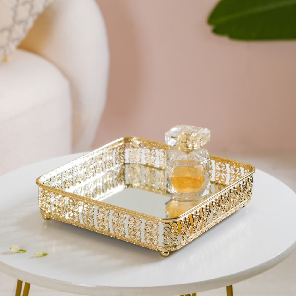 Square Decorative Mirror Tray Gold Large Nestasia