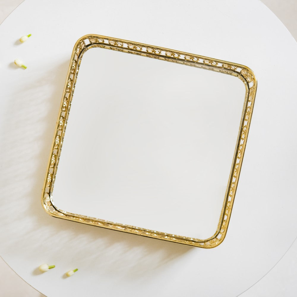 Square Decorative Mirror Tray Gold Large Nestasia