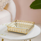 Square Decorative Mirror Tray Gold Large Nestasia