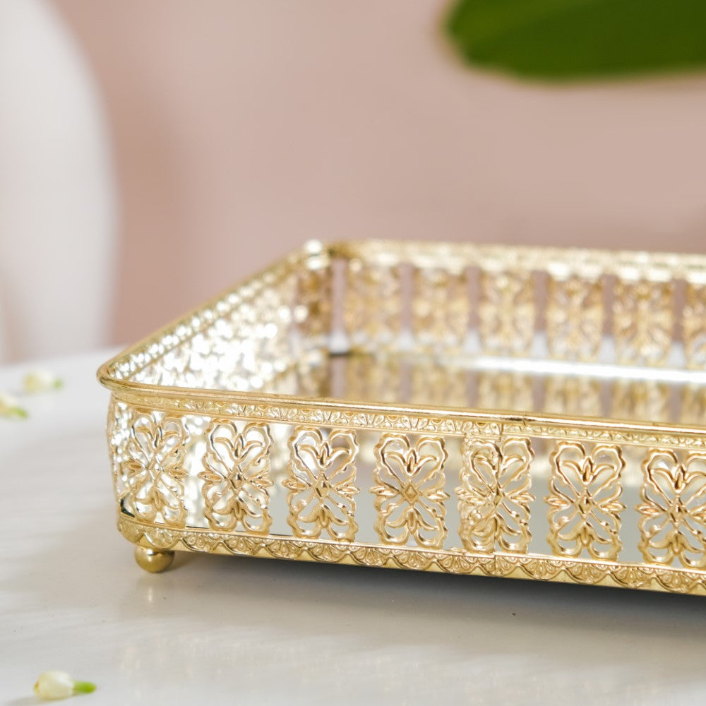 Square Decorative Mirror Tray Gold Large Nestasia