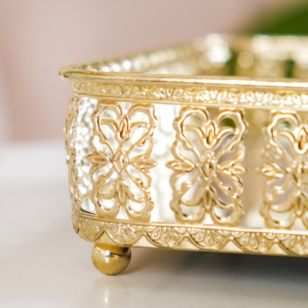 Square Decorative Mirror Tray Gold Large Nestasia