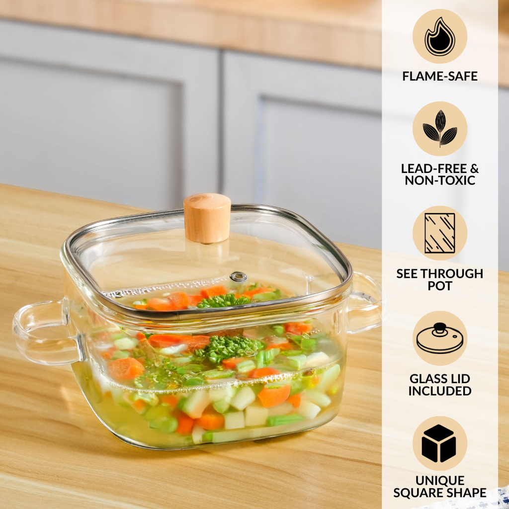 Square Glass Cooking Pot 2000ml Nestasia