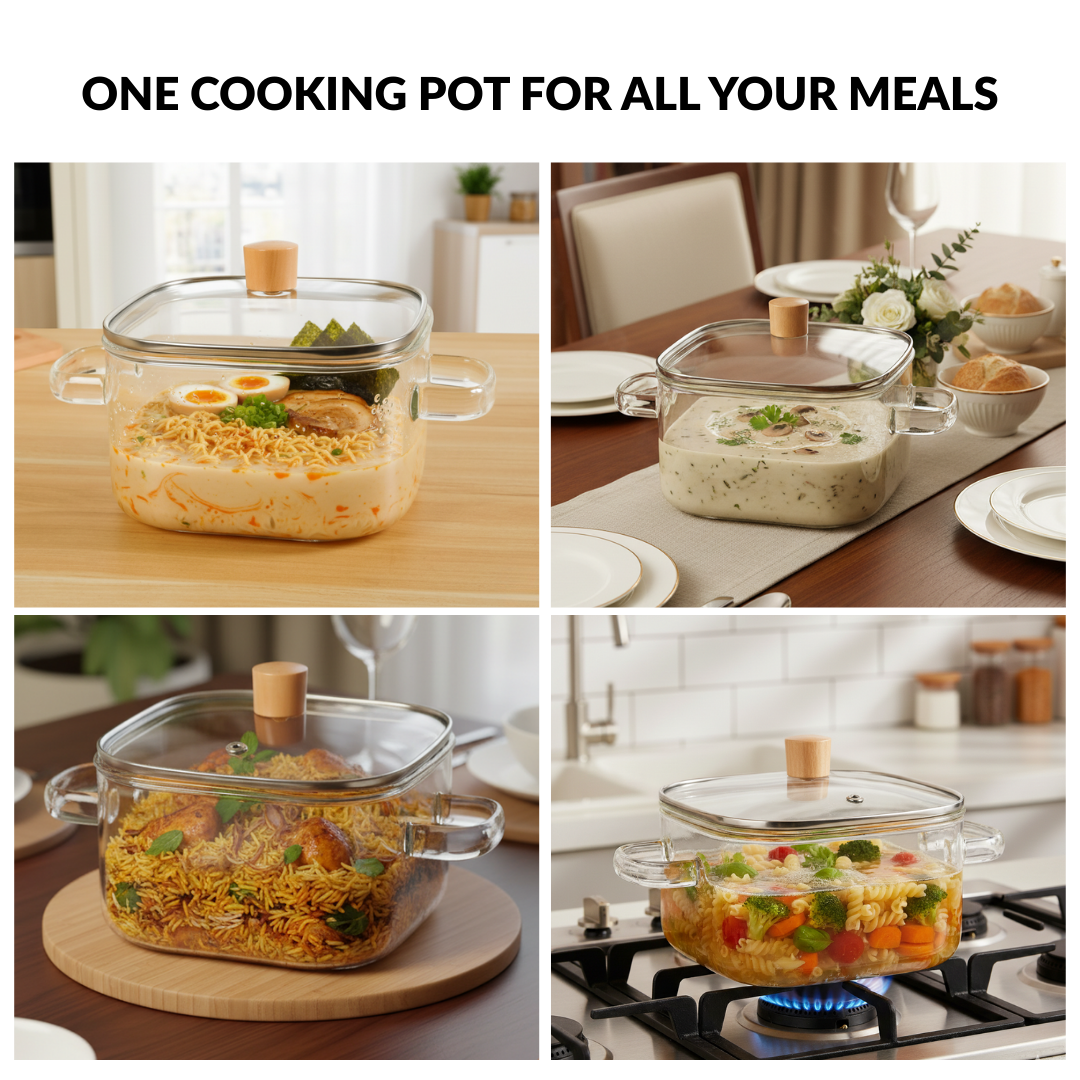 Square Glass Cooking Pot 2000ml Nestasia