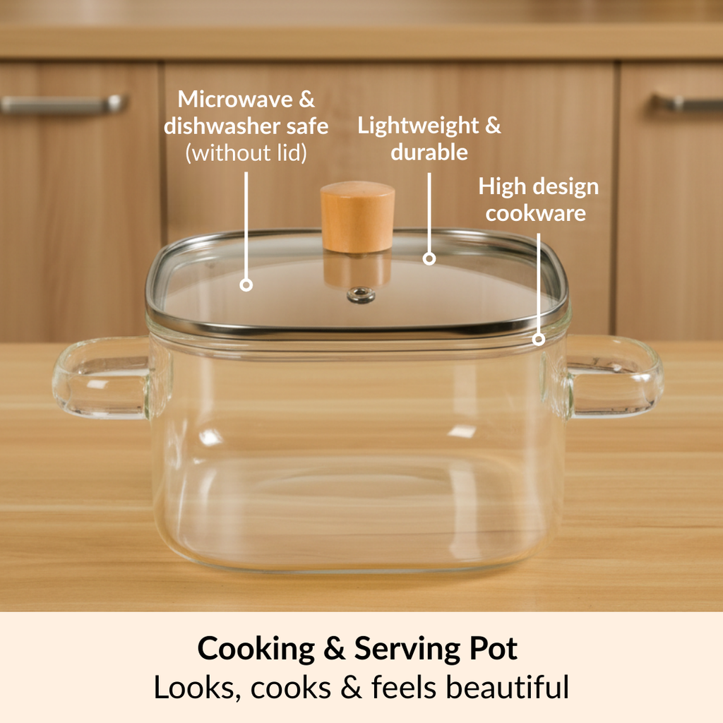 Square Glass Cooking Pot 2000ml Nestasia