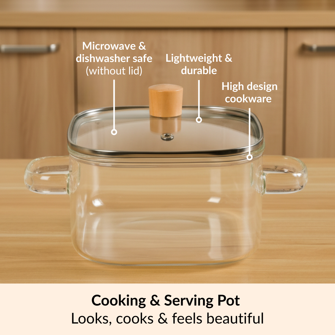 Square Glass Cooking Pot 2000ml Nestasia