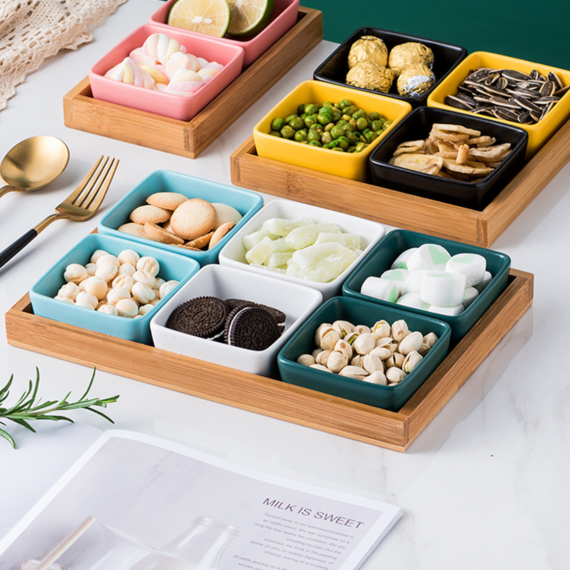 Square Bowls and Wooden Trays Nestasia