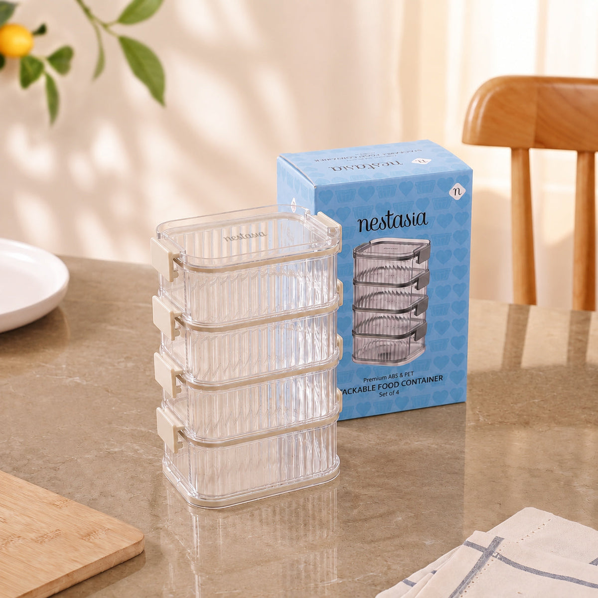Stackable Pantry Storage Containers With Airtight Clip Lock Lid Set Of 4 1040ml Nestasia