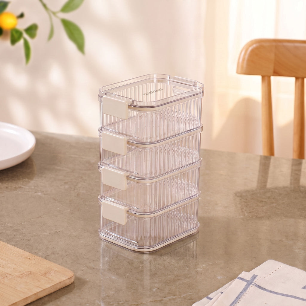 Stackable Pantry Storage Containers With Airtight Clip Lock Lid Set Of 4 1040ml Nestasia