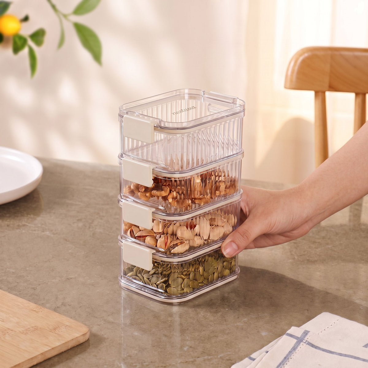 Stackable Pantry Storage Containers With Airtight Clip Lock Lid Set Of 4 1040ml Nestasia