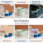 Stackable Pop Colour Ceramic 2 Cup 2 Bowl Set Blue Mint Nestasia