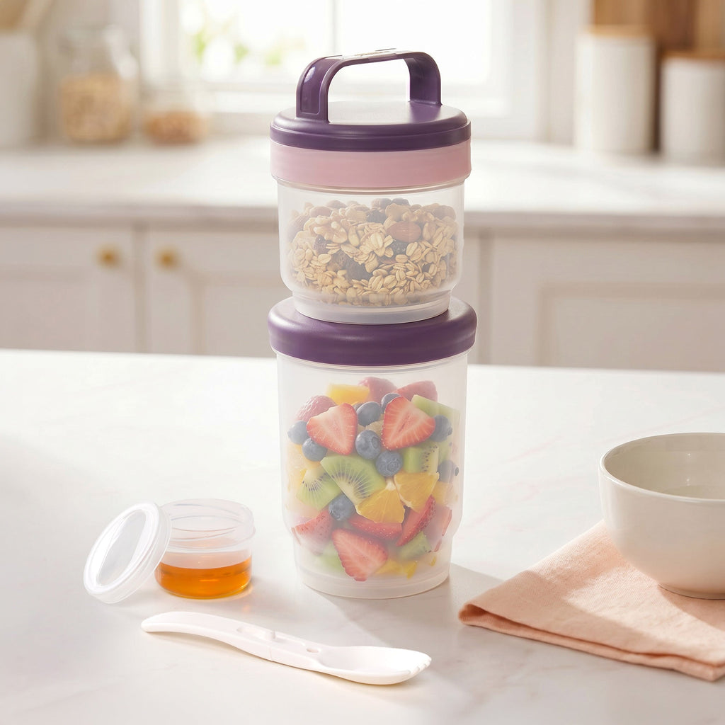 Stacko Salad Box With Dressing Cup And Spoon Purple 1020ml Nestasia
