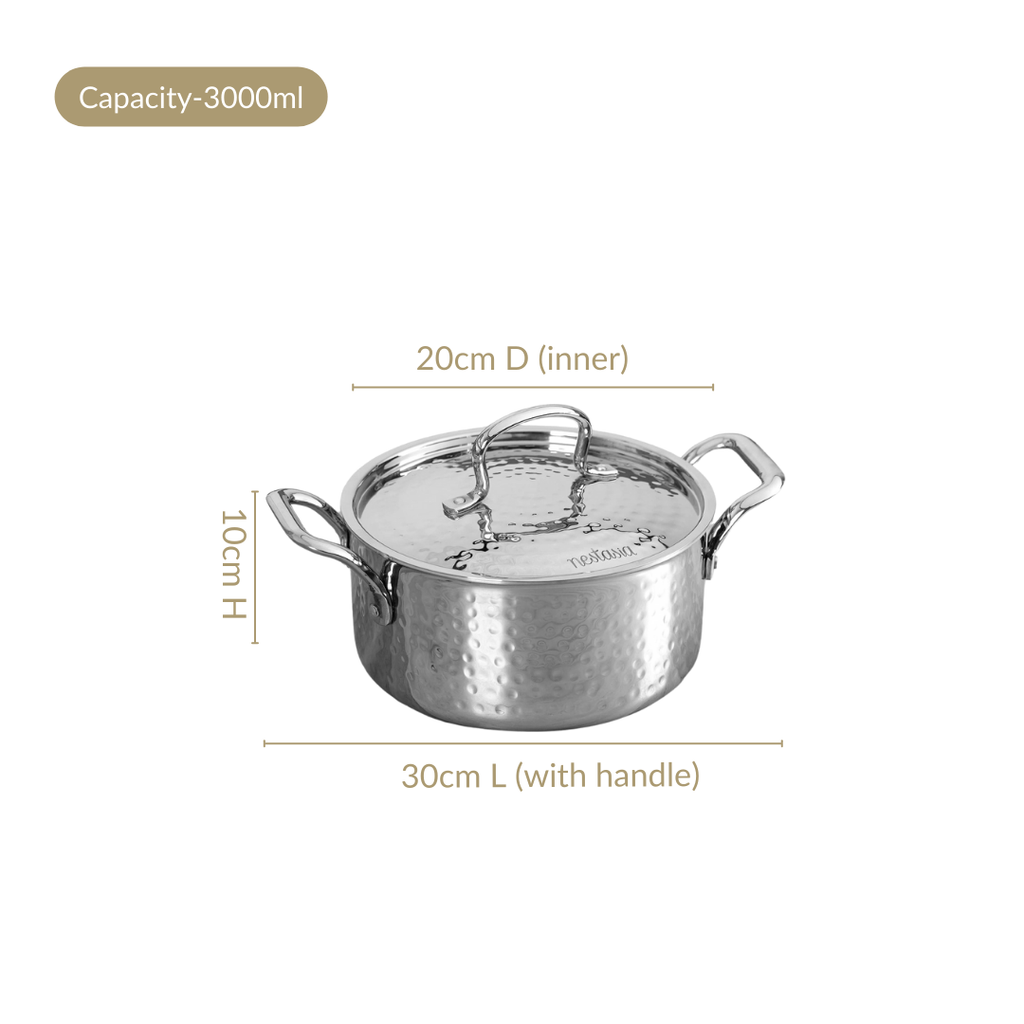 Stainless Steel Casserole Cooking Pot Tri-Ply With Lid 3000ml Nestasia