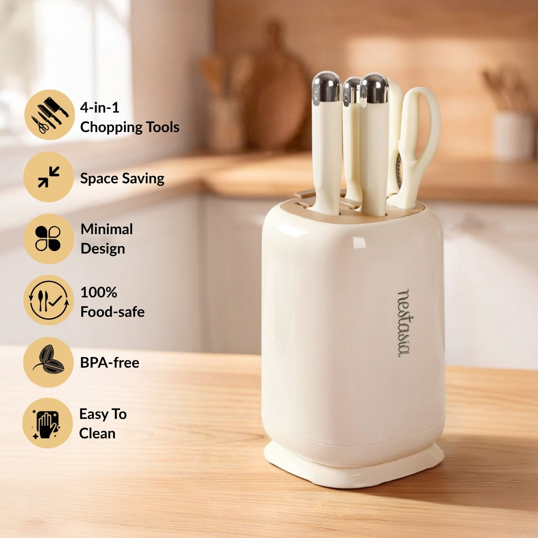 Stainless Steel Chef Knife Set With Holder Set Of 5 Nestasia