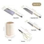 Stainless Steel Chef Knife Set With Holder Set Of 5 Nestasia