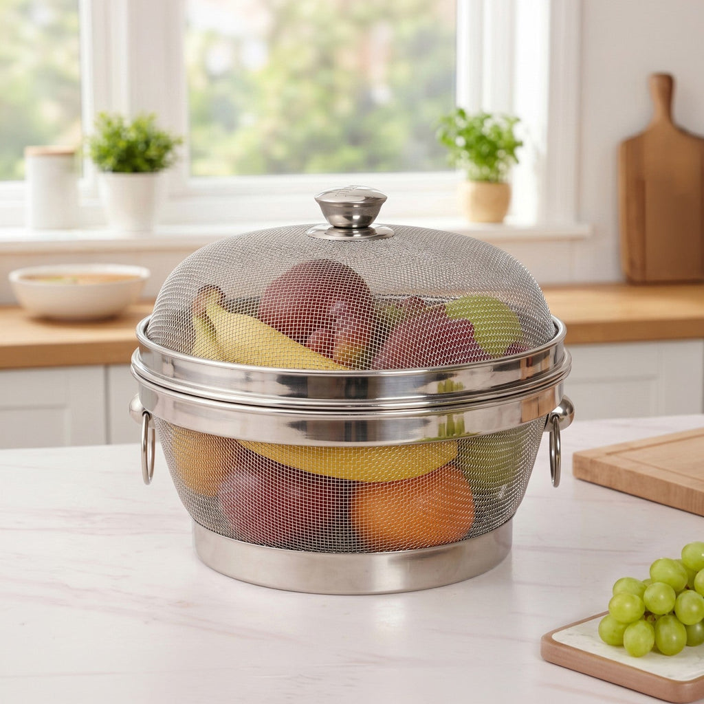 Stainless Steel Colander Mesh Fruit Basket With Lid Nestasia