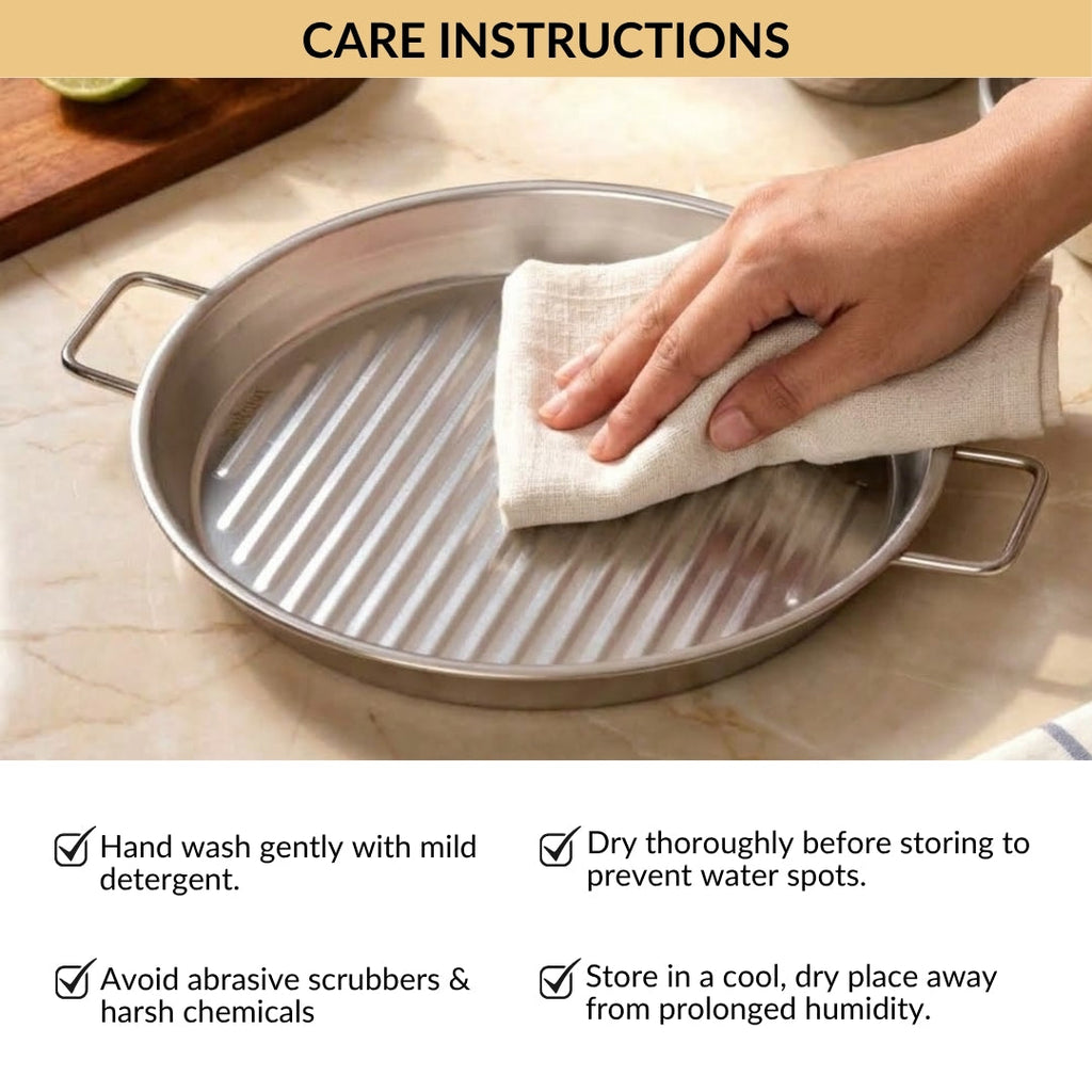 Stainless Steel Ridged Serving Platter 24cm Nestasia