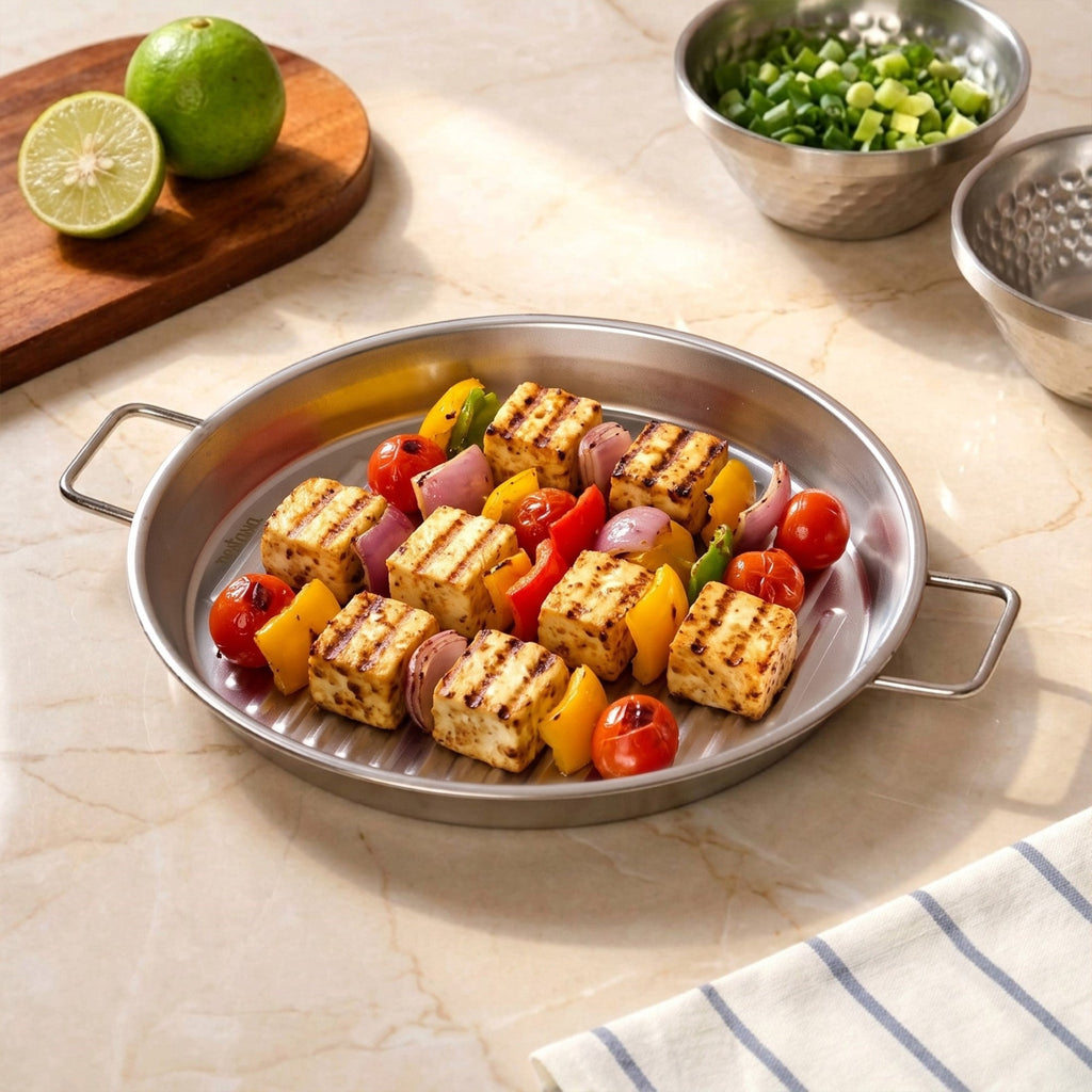 Stainless Steel Ridged Serving Platter 24cm Nestasia