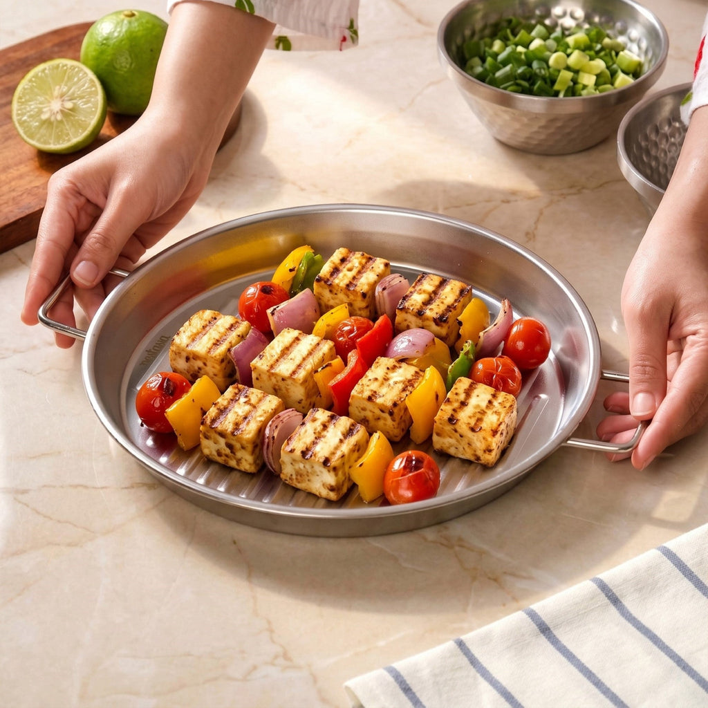 Stainless Steel Ridged Serving Platter 24cm Nestasia