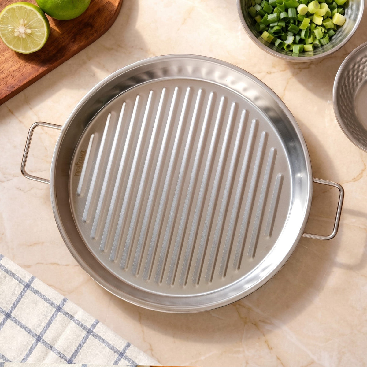 Stainless Steel Ridged Serving Platter 24cm Nestasia