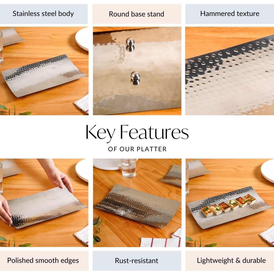 Stainless Steel Curved Rectangular Serving Platter 30x18cm Nestasia
