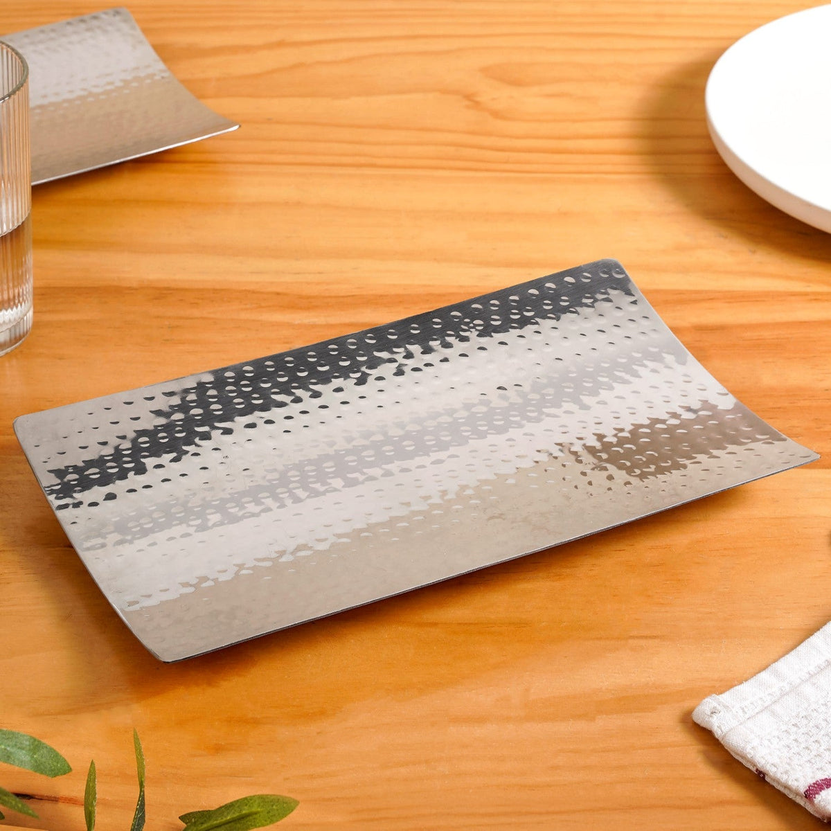 Stainless Steel Curved Rectangular Serving Platter 30x18cm Nestasia
