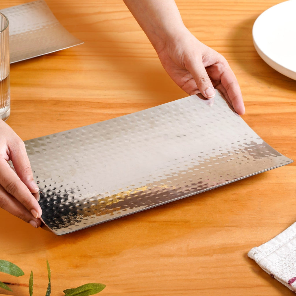 Stainless Steel Curved Rectangular Serving Platter 30x18cm Nestasia
