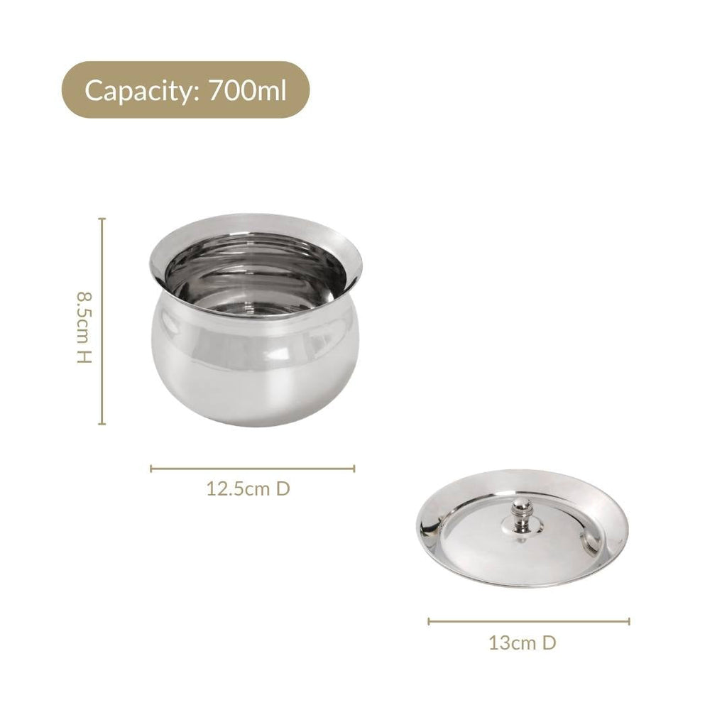 Steel Tomatino Dahi Handi With Lid Small 700ml Nestasia
