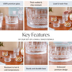 Embossed Glass Snack Bowl Set Of 6 220ml Nestasia