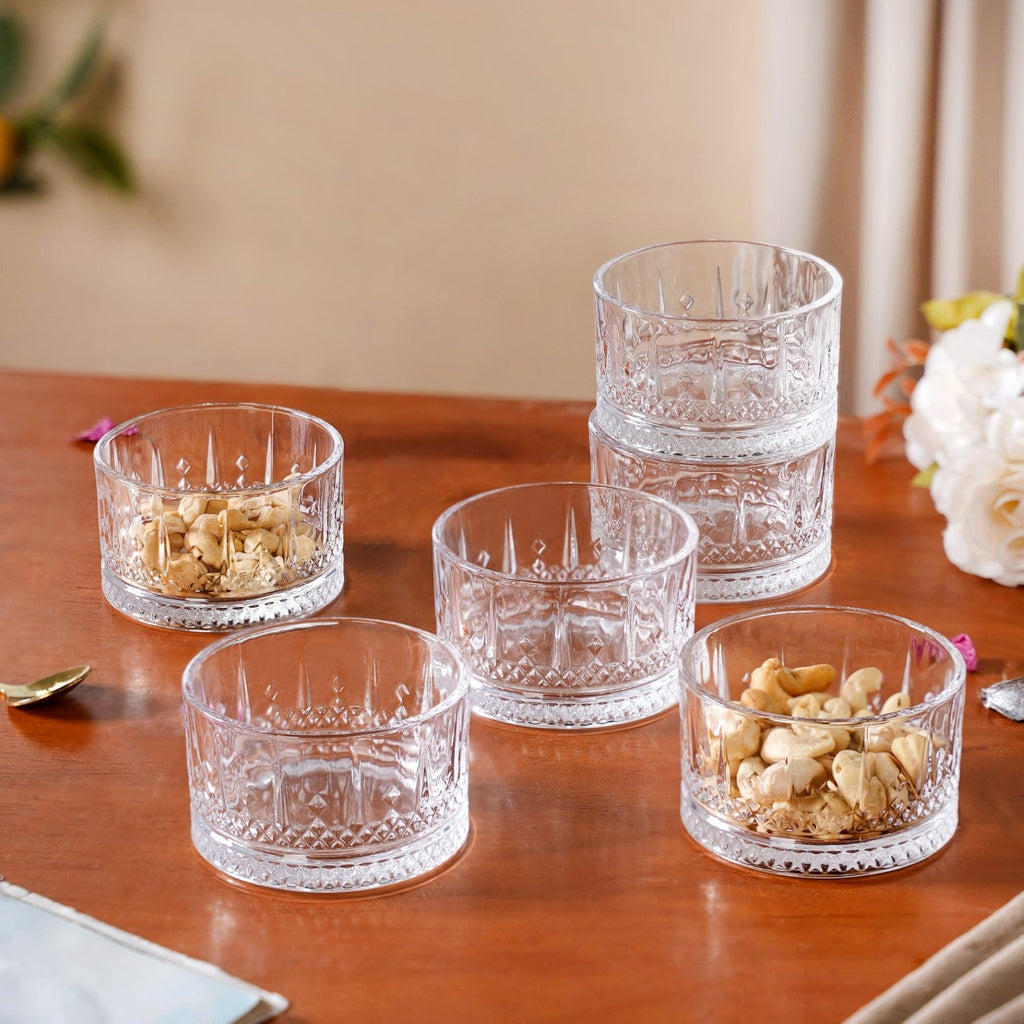 Embossed Glass Snack Bowl Set Of 6 220ml Nestasia