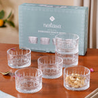 Embossed Glass Snack Bowl Set Of 6 220ml Nestasia