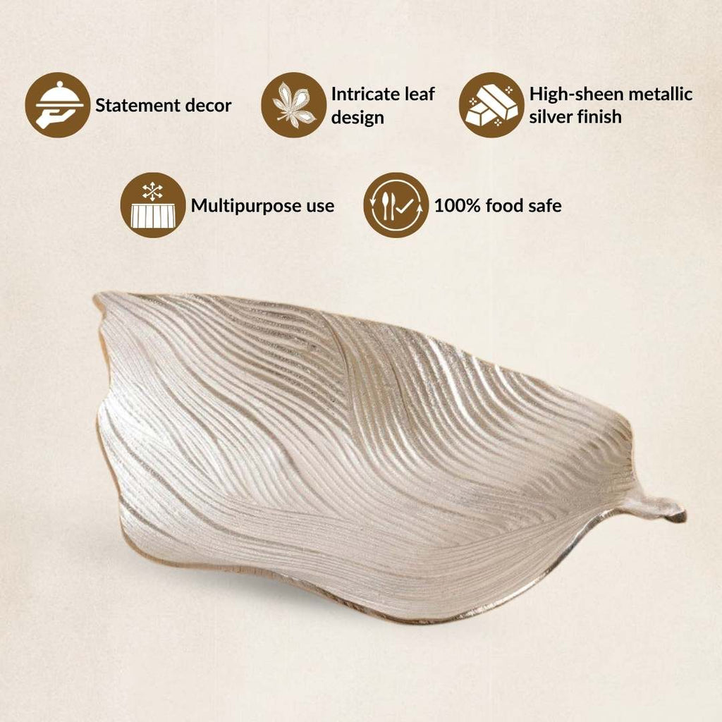 Statement Leaf Table Decorative Tray Silver Nestasia
