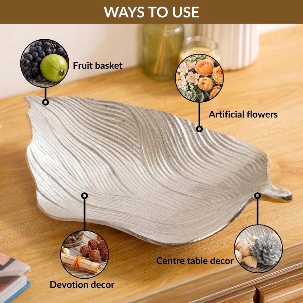 Statement Leaf Table Decorative Tray Silver Nestasia
