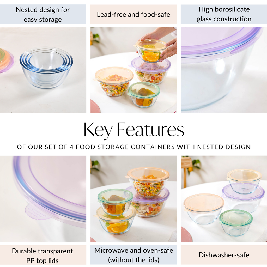 Set Of 4 Food Storage Containers With Nested Design S 500ml M 800ml L 1000ml XL 1600ml Nestasia