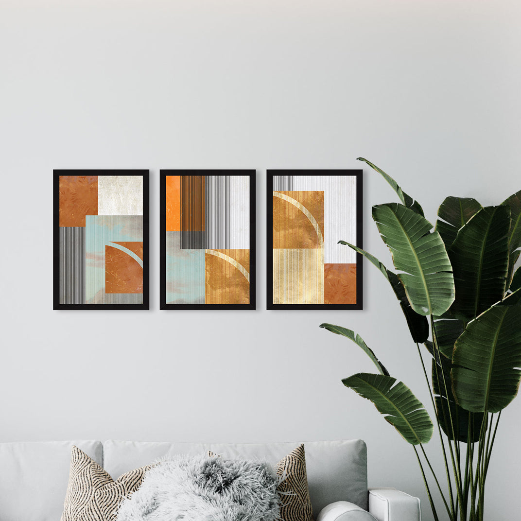 Abstract Art Paintings, Painting For Wall Living Room, Set of 3 AXIII-36-GEO ArtX