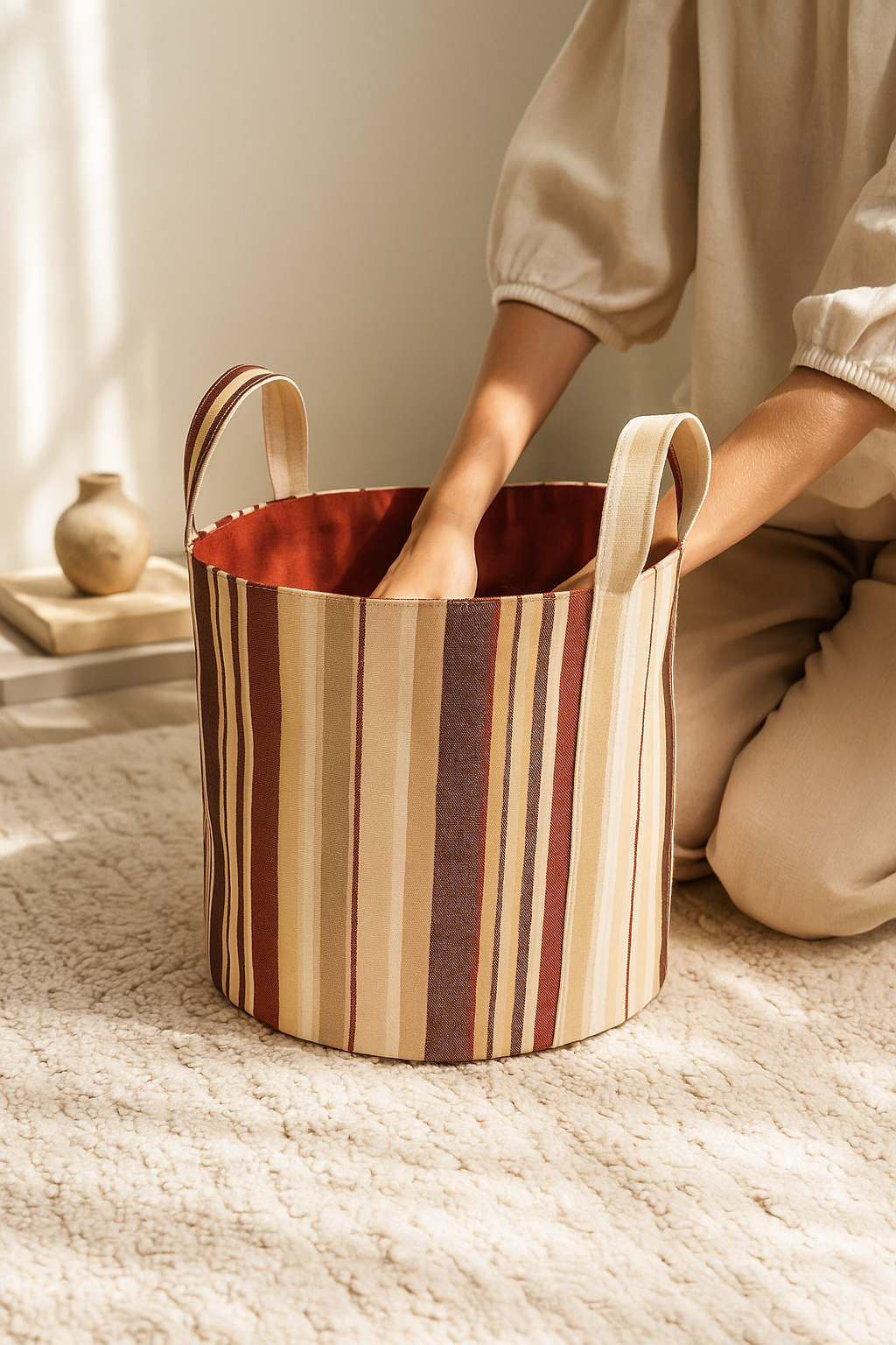 Striped Earth Basket Contrast Living