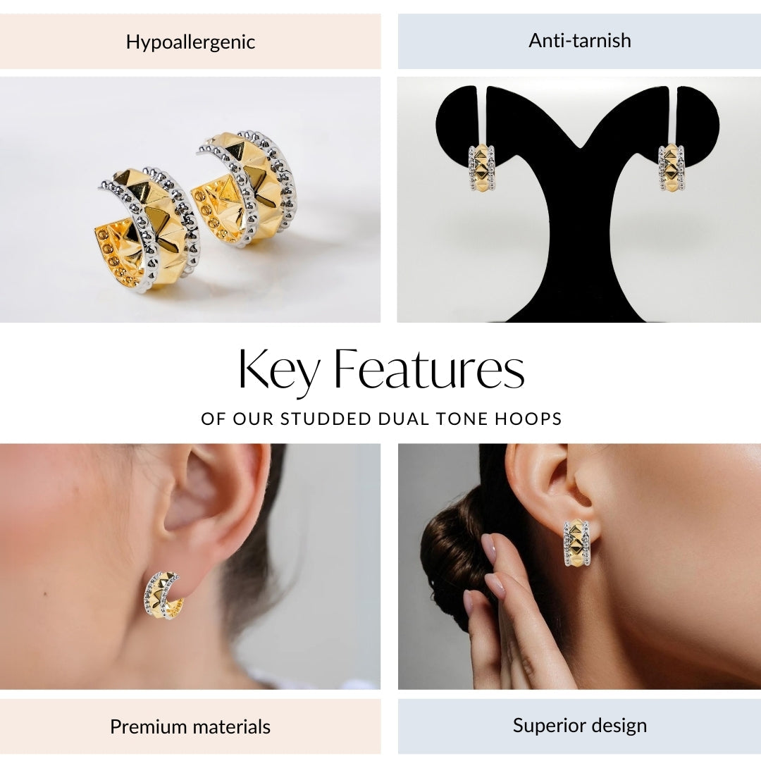 Studded Dual Tone Hoops Nestasia