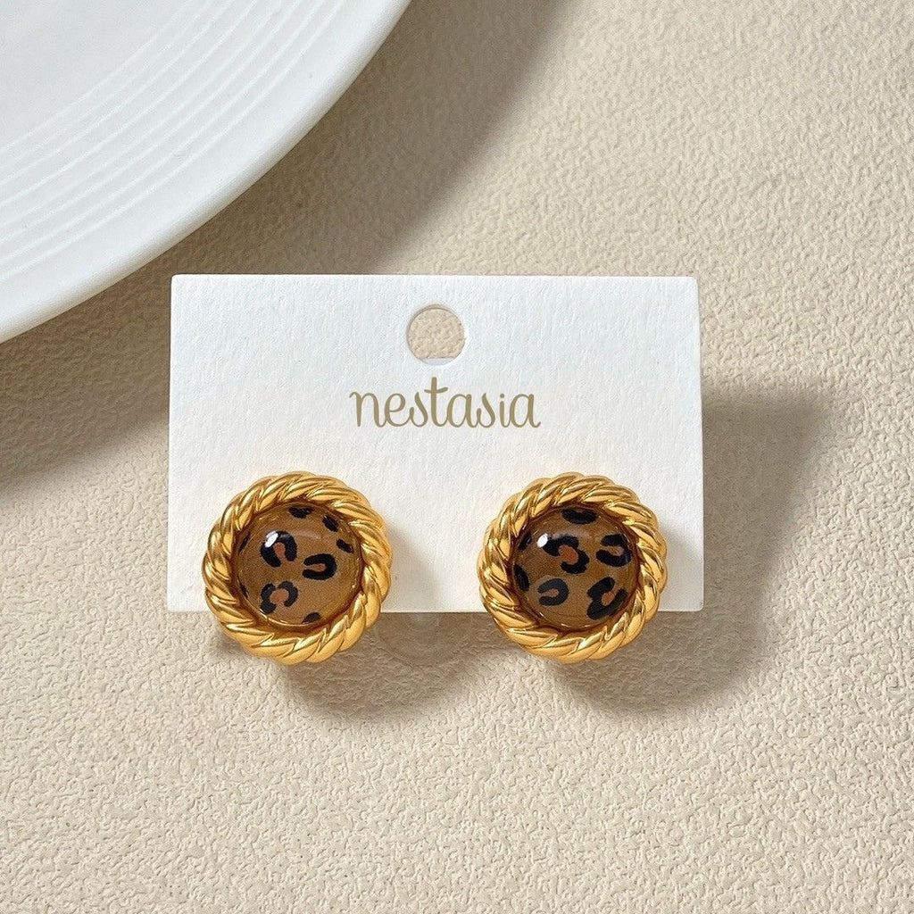 Leopard Print Stud Earrings Nestasia