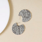 Silver Abstract Textured Round Statement Earrings Nestasia