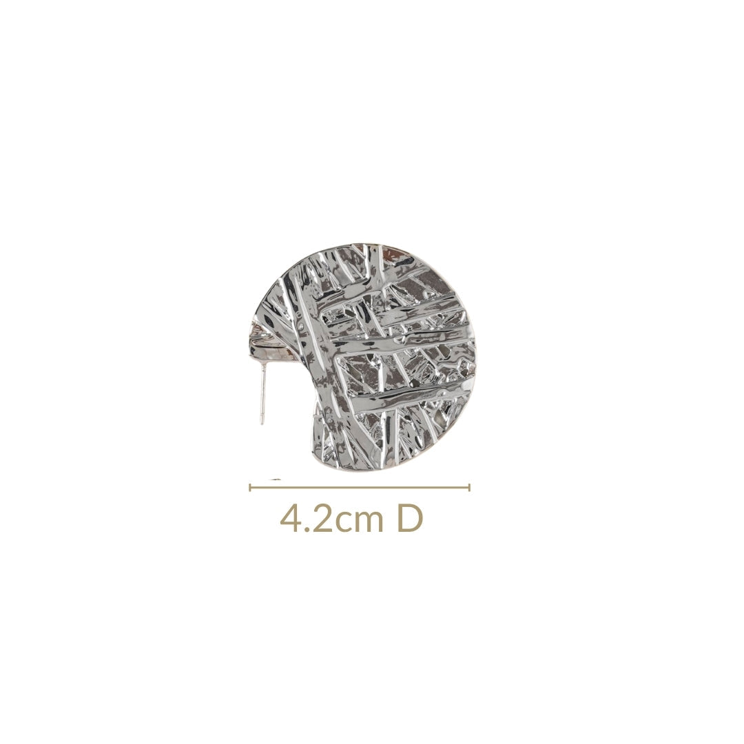 Silver Abstract Textured Round Statement Earrings Nestasia