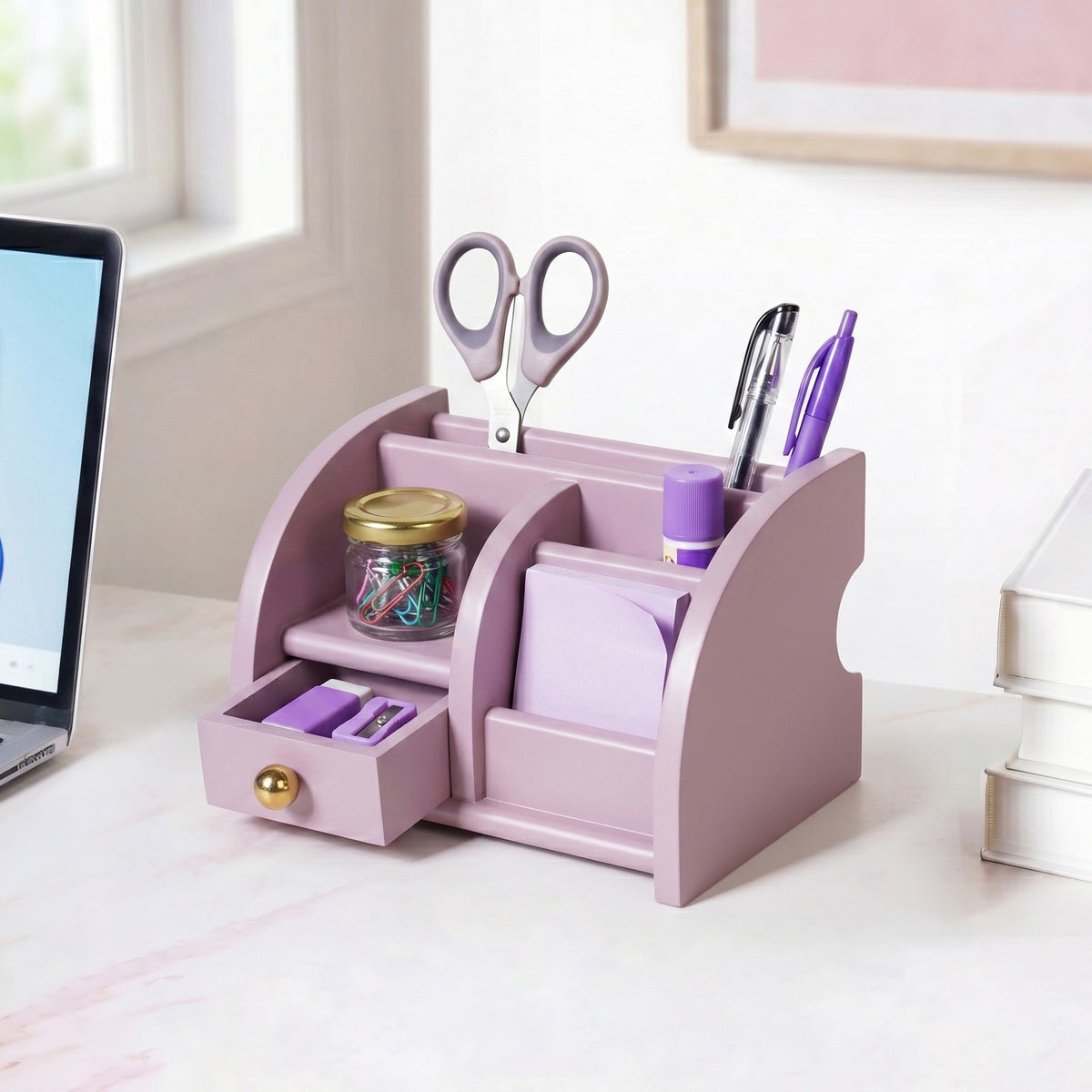Desk Organiser With Drawer Soft Lavender Nestasia
