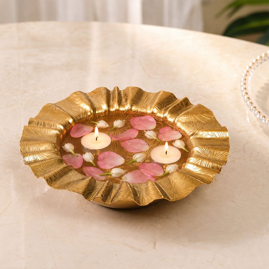 Sunburst Gold Ruched Urli Bowl 1000ml Nestasia