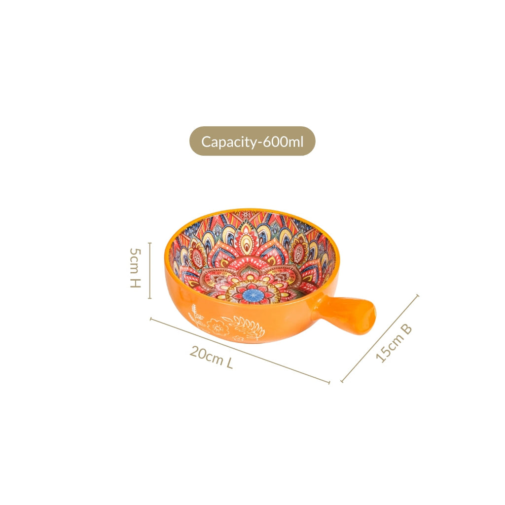 Mandala Melange Bowl With Handle Yellow 600ml Nestasia