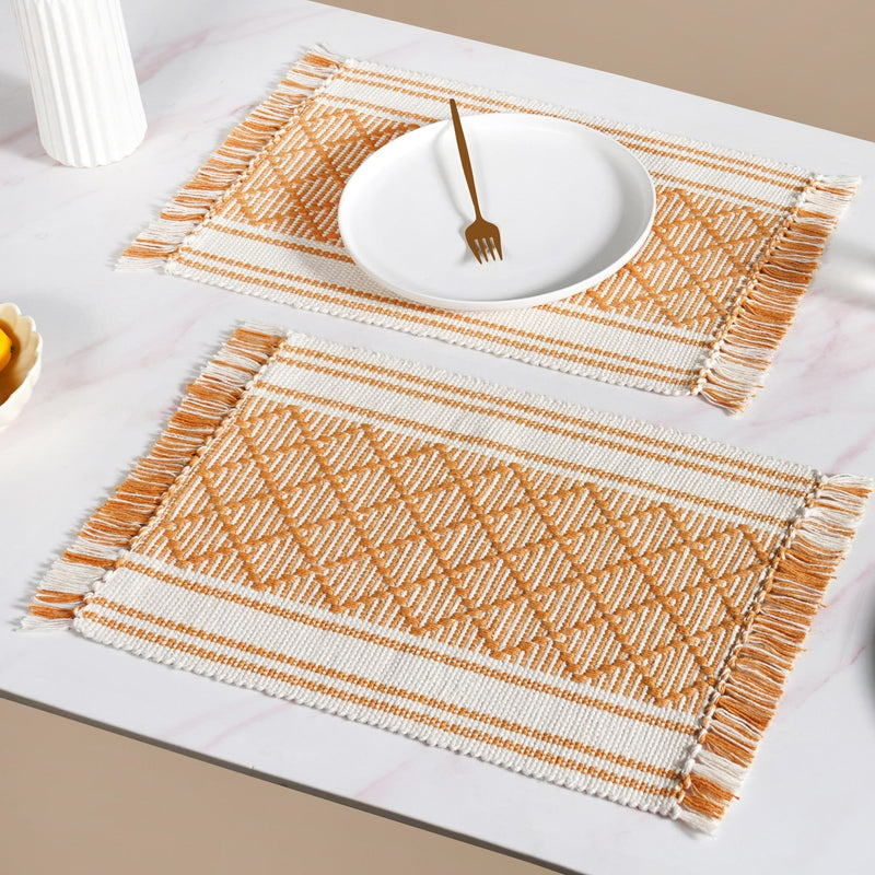 Sunloom Textured Placemat With Fringes Set Of 6 Nestasia